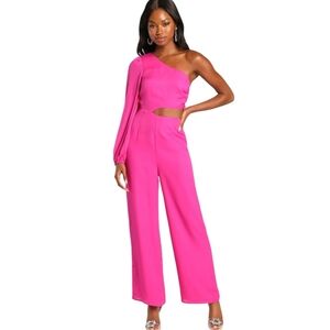 Lulus Dream Plans Hot Pink One-Shoulder Cutout Jumpsuit NWT